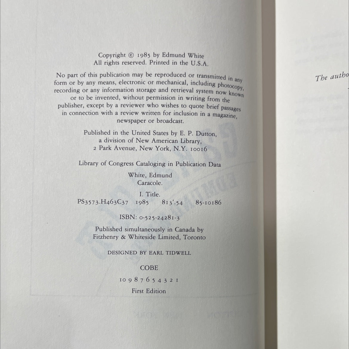 caracole book, by edmund white, 1985 Hardcover image 3