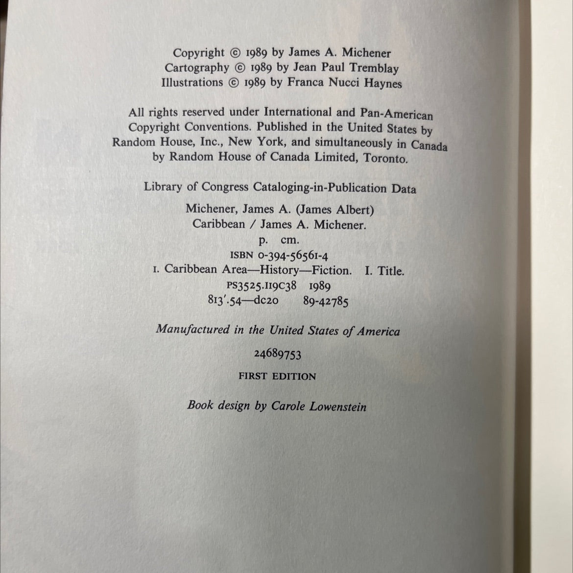 caribbean book, by james a. michener, 1989 Hardcover image 3