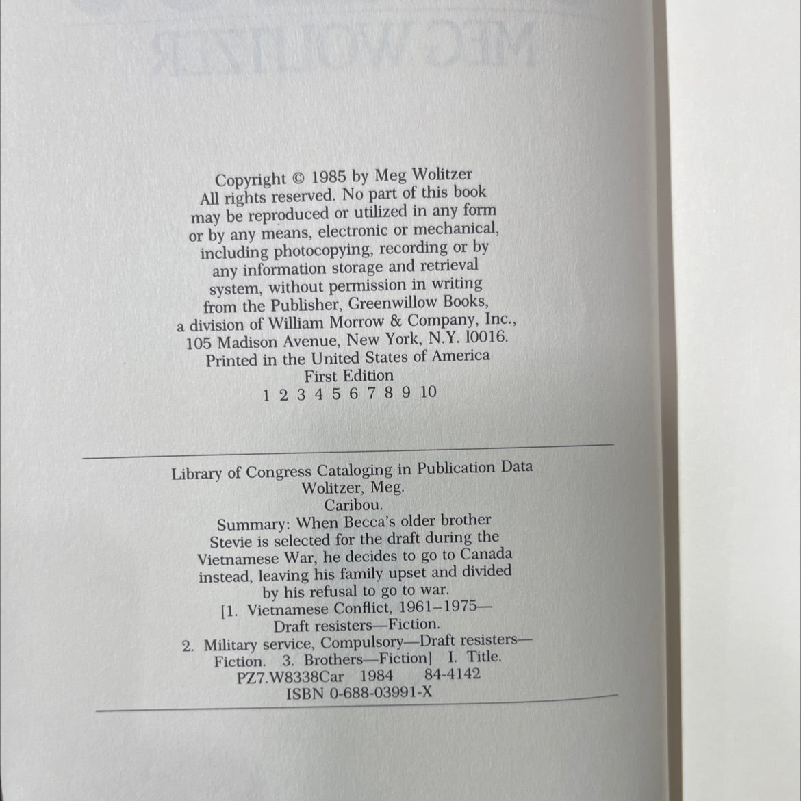 caribou book, by meg wolitzer, 1985 Hardcover image 3