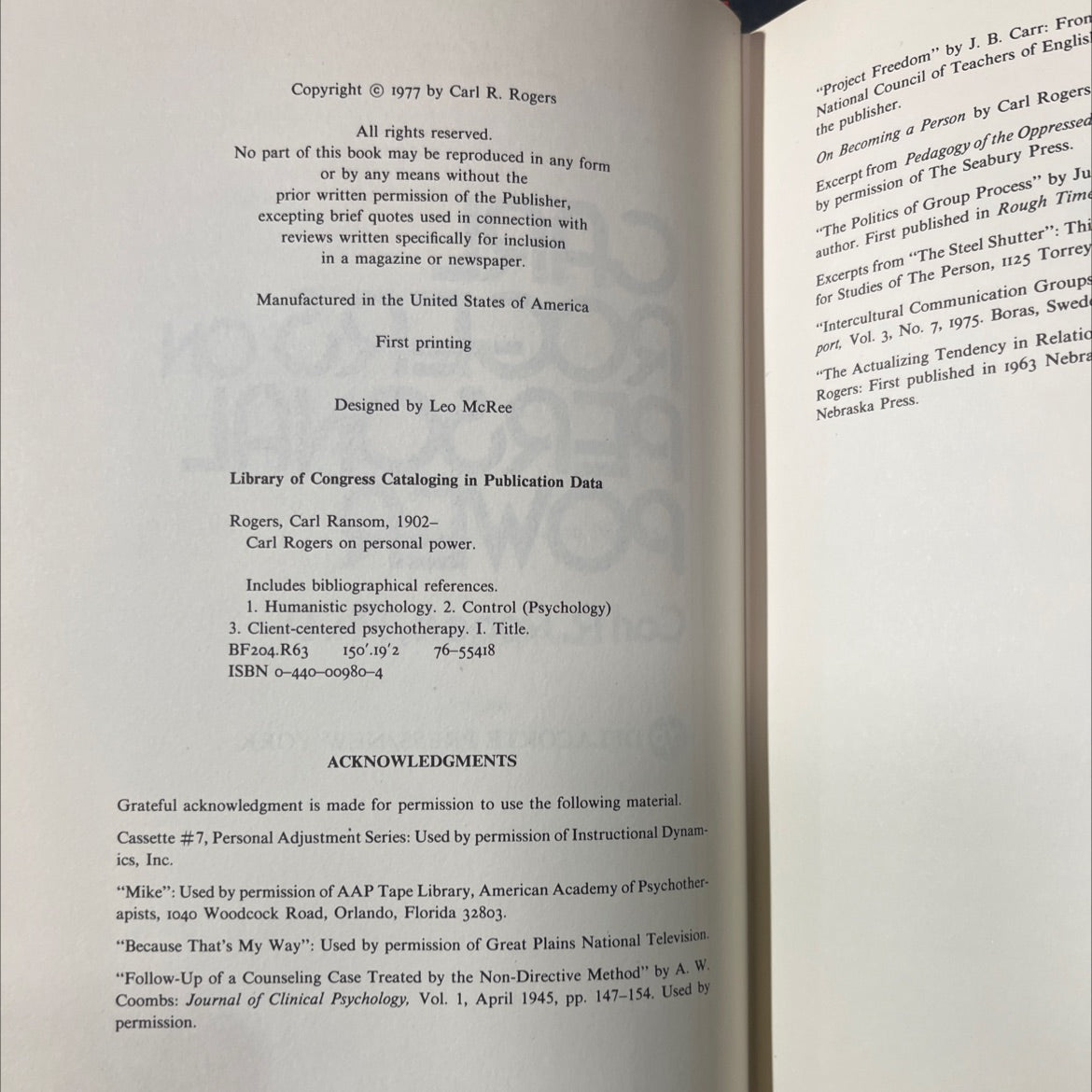 carl rogers on personal power book, by carl r. rogers, 1977 Hardcover image 3