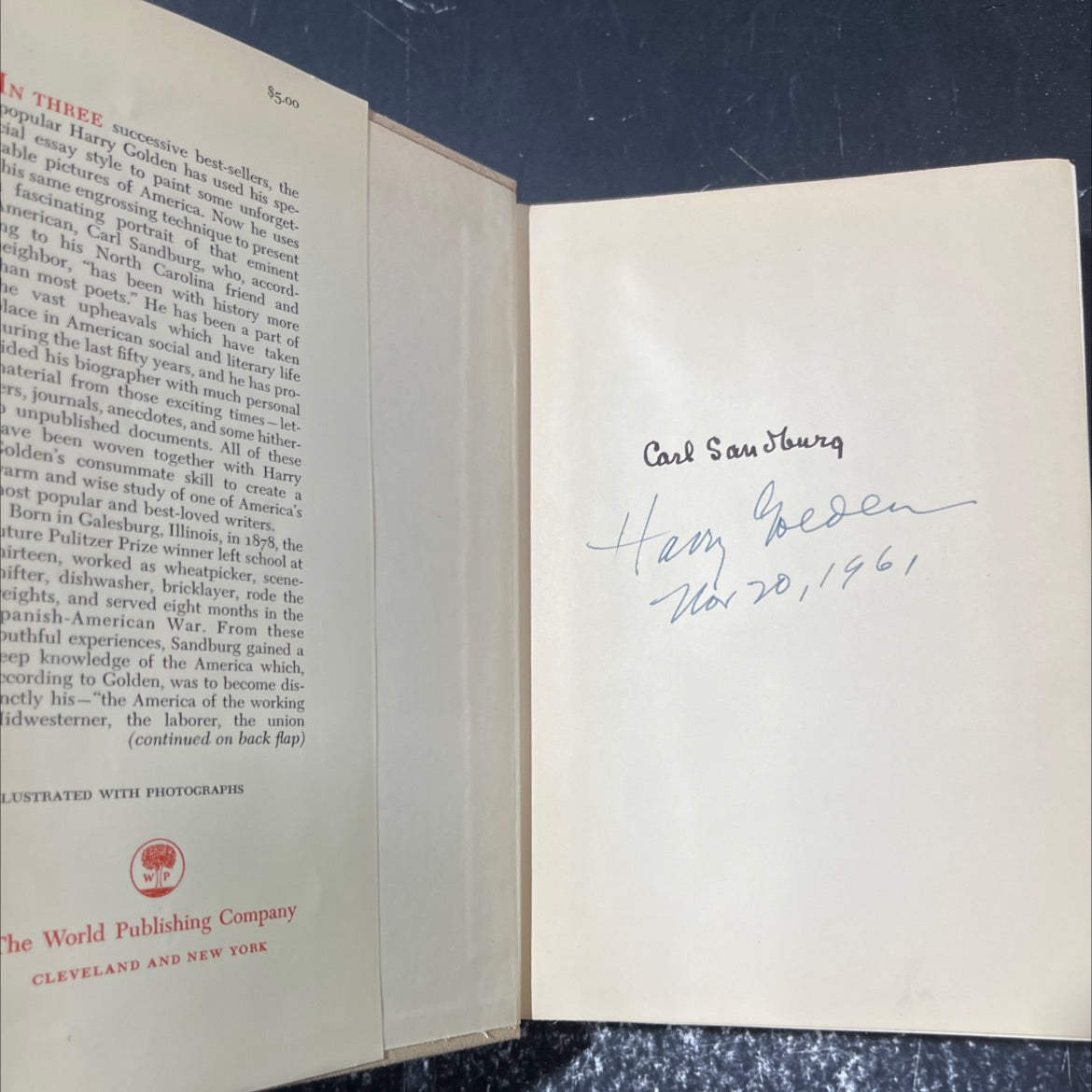 SIGNED carl sandburg book, by Harry Golden, 1961 Hardcover, First Edition, Vintage image 4