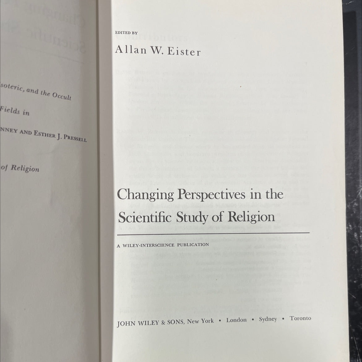changing perspectives in the scientific study of religion book, by allan w. eister, 1974 Hardcover image 2