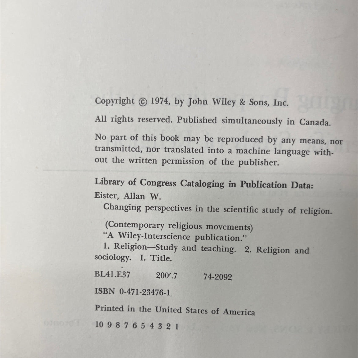 changing perspectives in the scientific study of religion book, by allan w. eister, 1974 Hardcover image 3