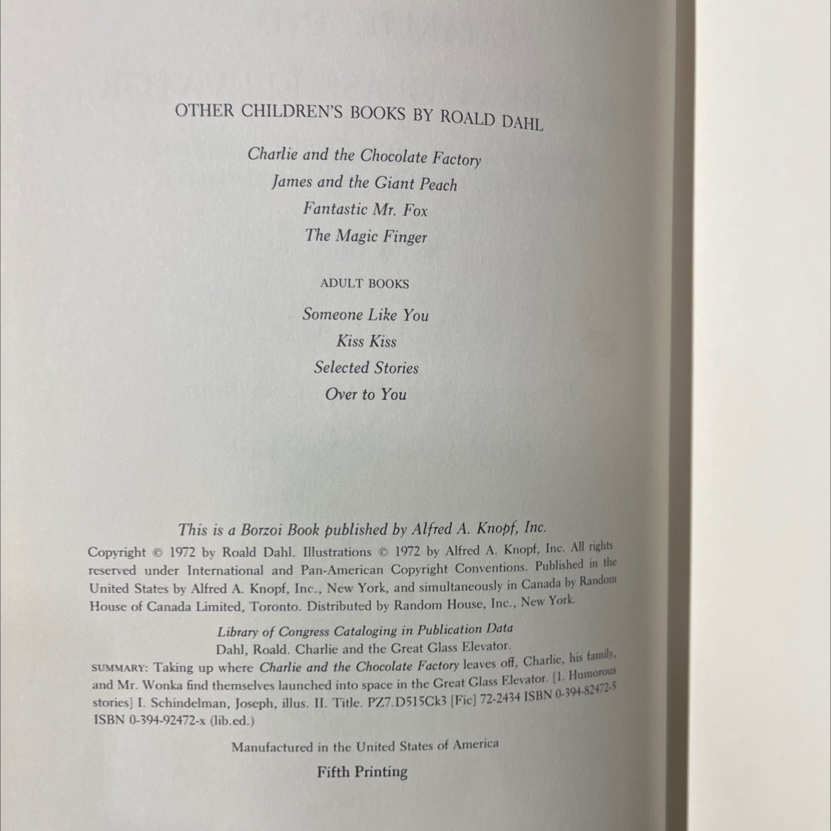 charlie and the great glass elevator book, by roald dahl, 1972 Hardcover image 3