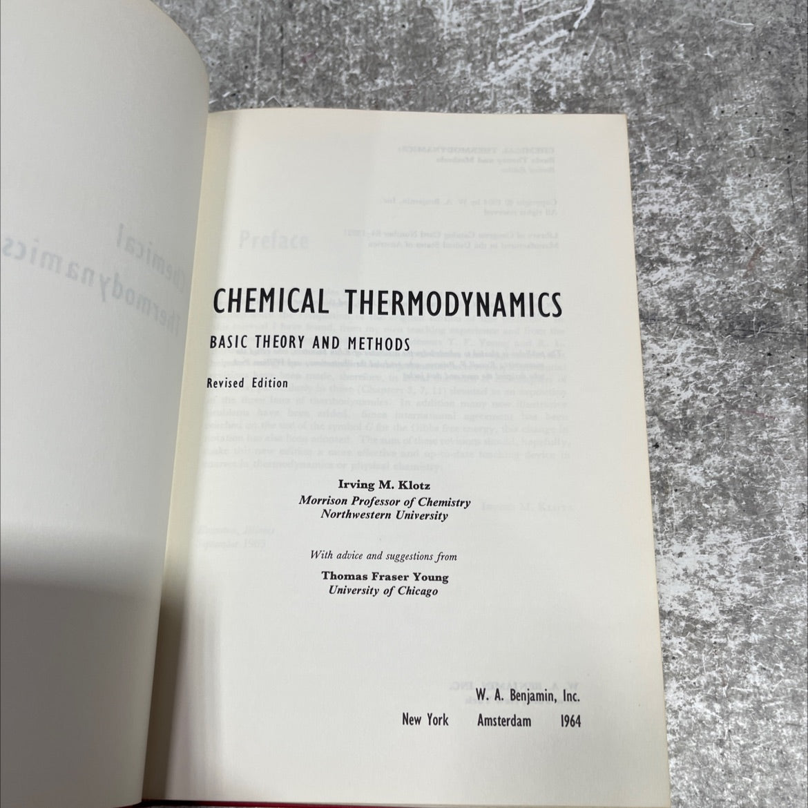 chemical thermodynamics basic theory and methods revised edition book, by irving m. klotz, 1964 Hardcover image 2