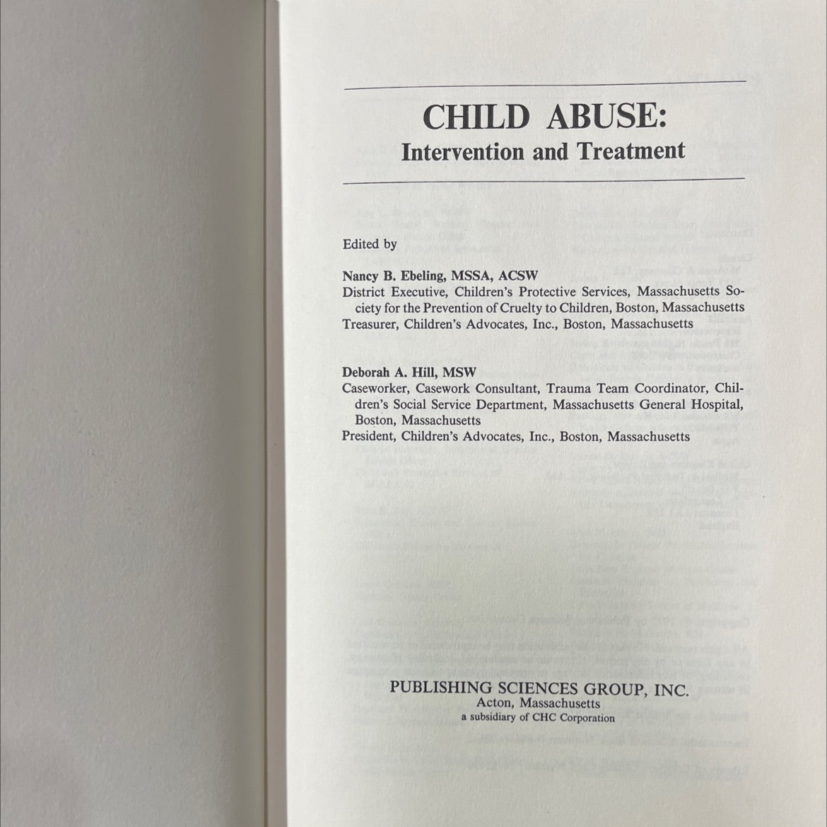 child abuse: intervention and treatment book, by Nancy B. Ebeling, Deborah A. Hill, 1975 Hardcover image 2