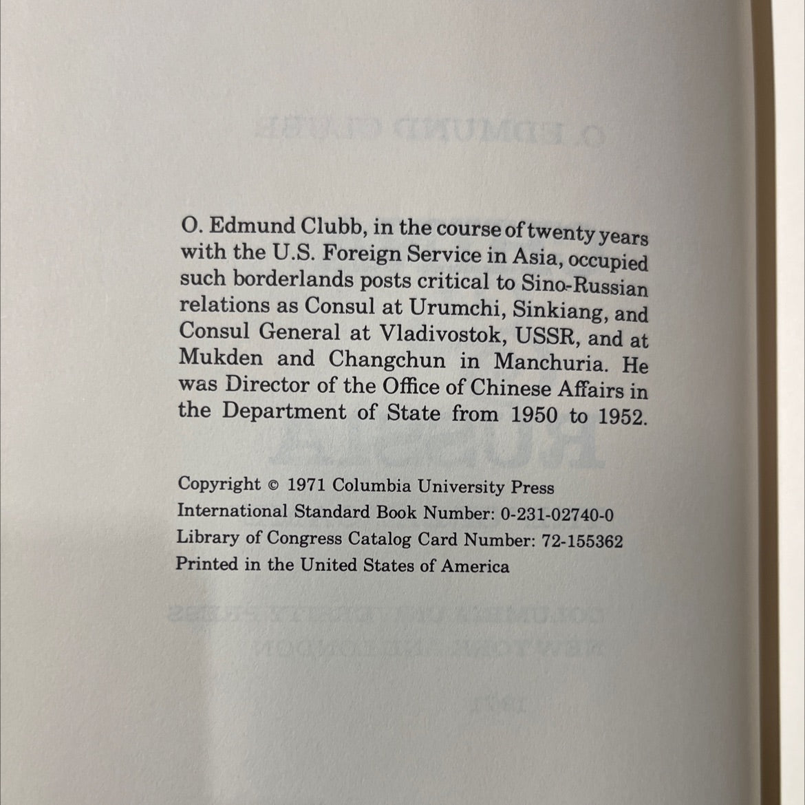 china & russia the \"great game\" book, by O. Edmund Clubb, 1971 Hardcover image 3
