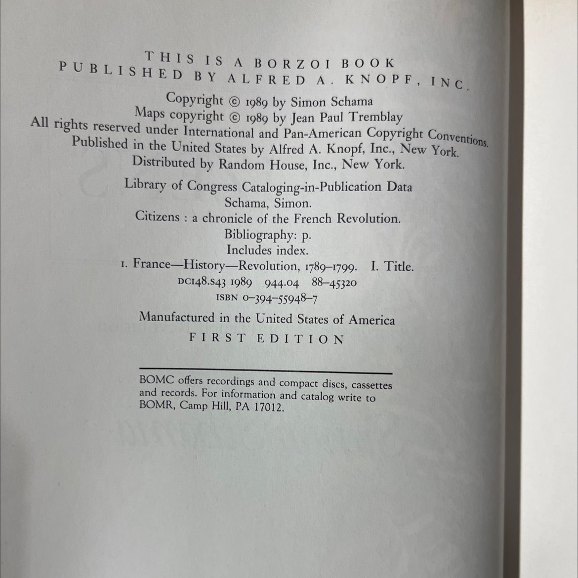 citizens a chronicle of the french revolution book, by Simon Schama, 1989 Hardcover image 3