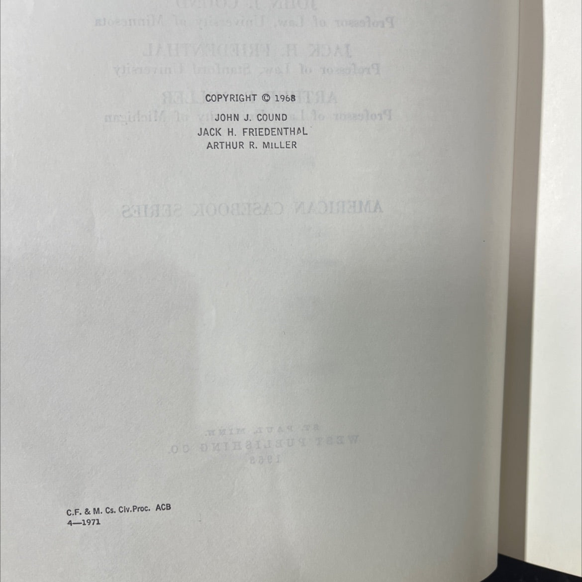 civil procedure cases and materials book, by john j. cound, jack h. friedenthal, arthur r. miller, 1968 Hardcover image 3