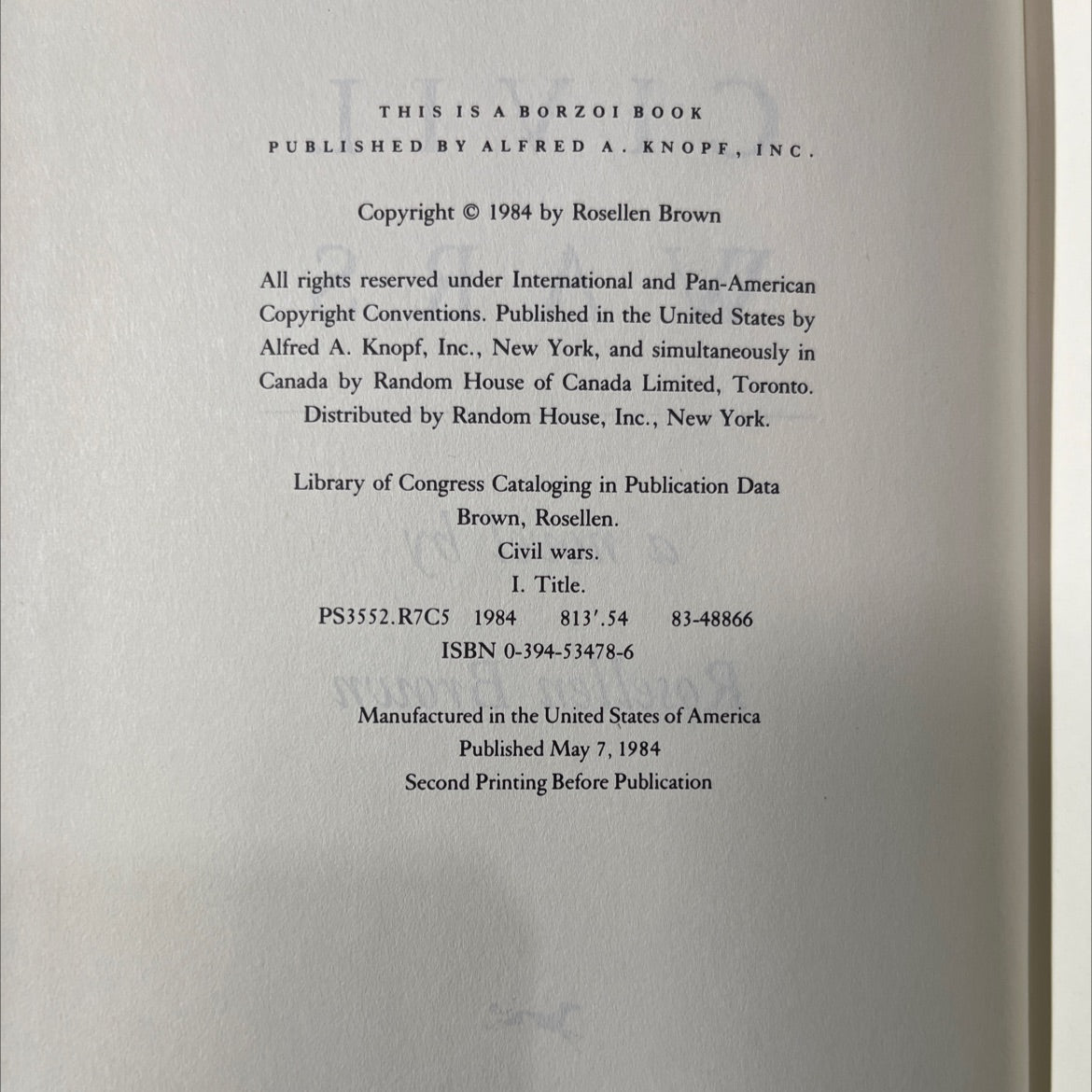 civil wars book, by Rosellen Brown, 1984 Hardcover image 3