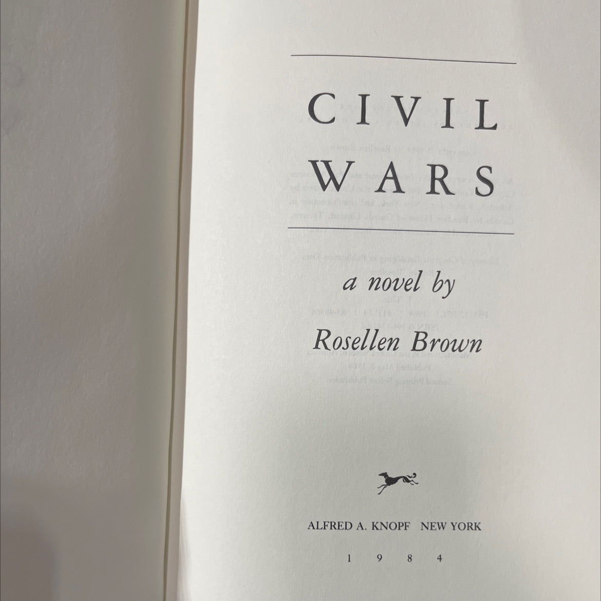 civil wars book, by Rosellen Brown, 1984 Hardcover image 2