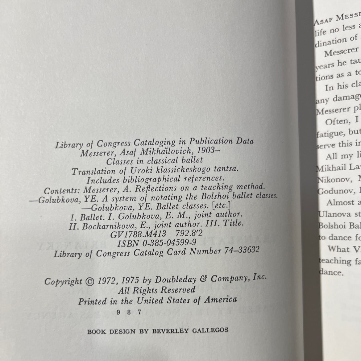 classes in classical ballet book, by asaf messerer, 1975 Hardcover image 3