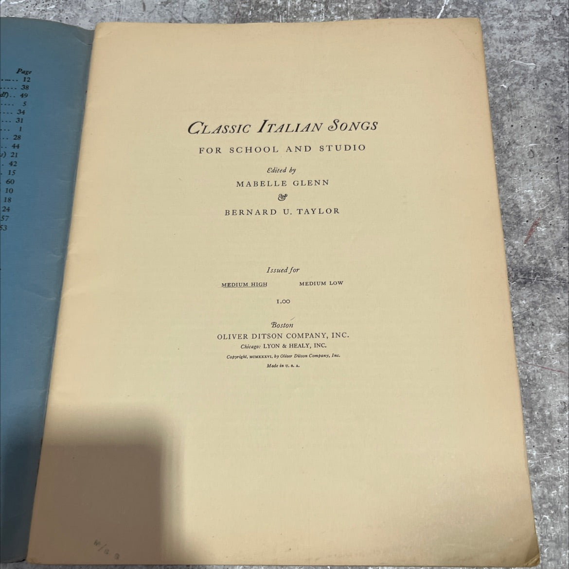 classic italian songs for school and studio book, by mabelle glenn, bernard u. taylor, 1936 Paperback image 2