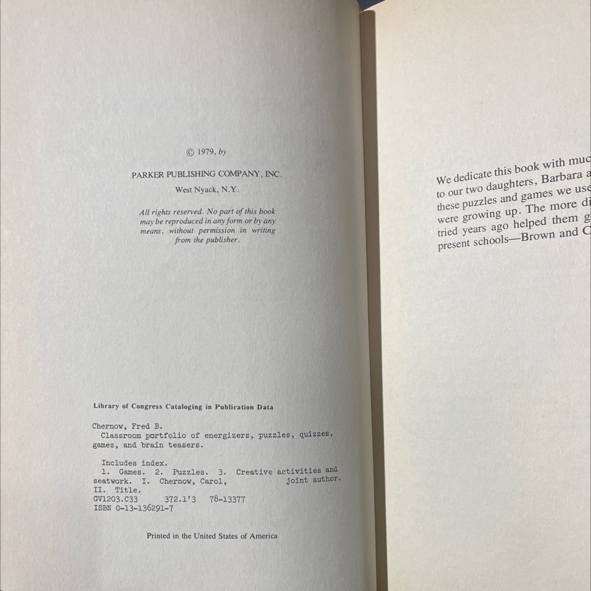 classroom portfolio of energizers, puzzles, quizzes, games and brain teasers book, by Fred B. Chernow and Carol image 3