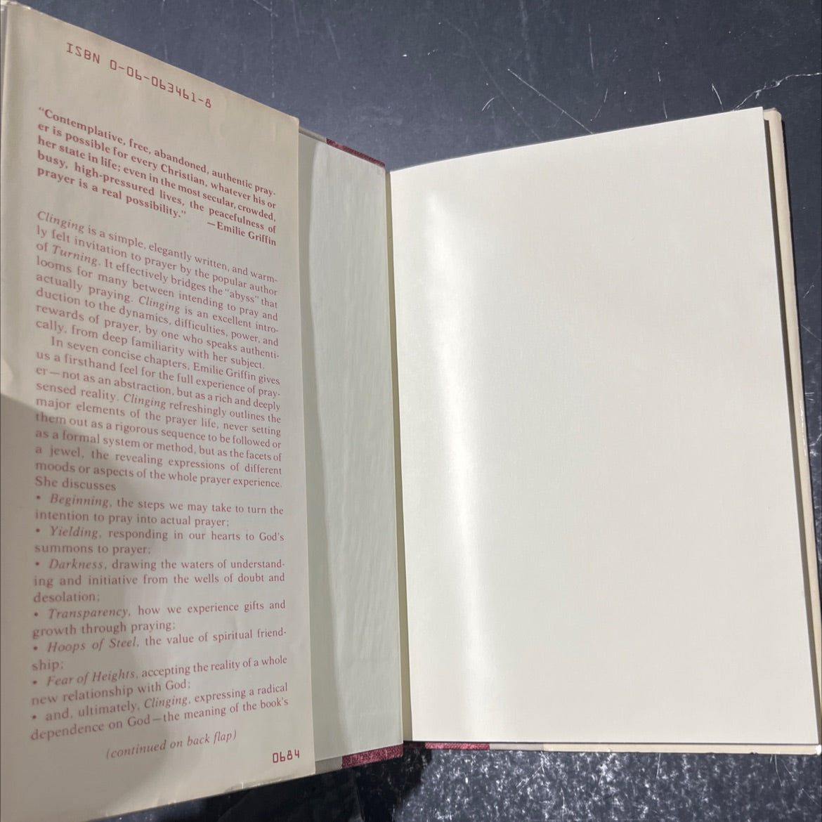 clinging the experience of prayer book, by emilie griffin, 1984 Hardcover image 4