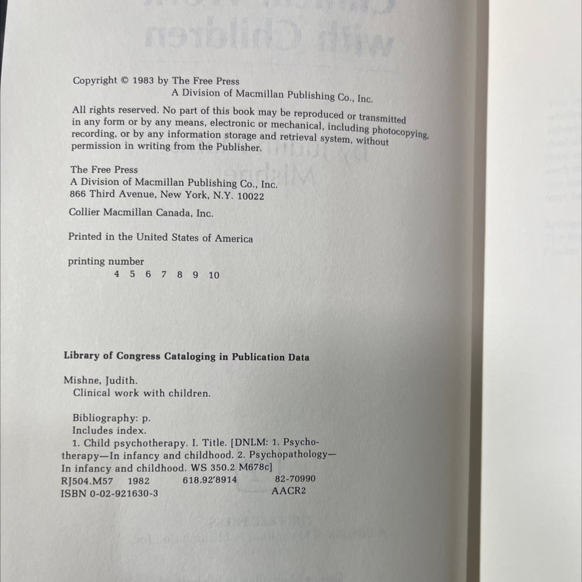 clinical work with children book, by judith marks mishne, 1983 Hardcover image 3