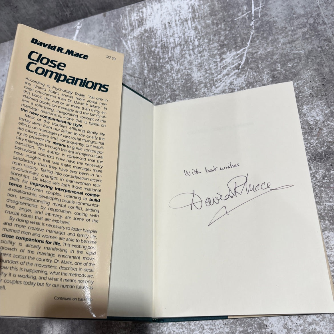 SIGNED close companions the marriage enrichment handbook book, by david r. mace, 2000 Hardcover image 4