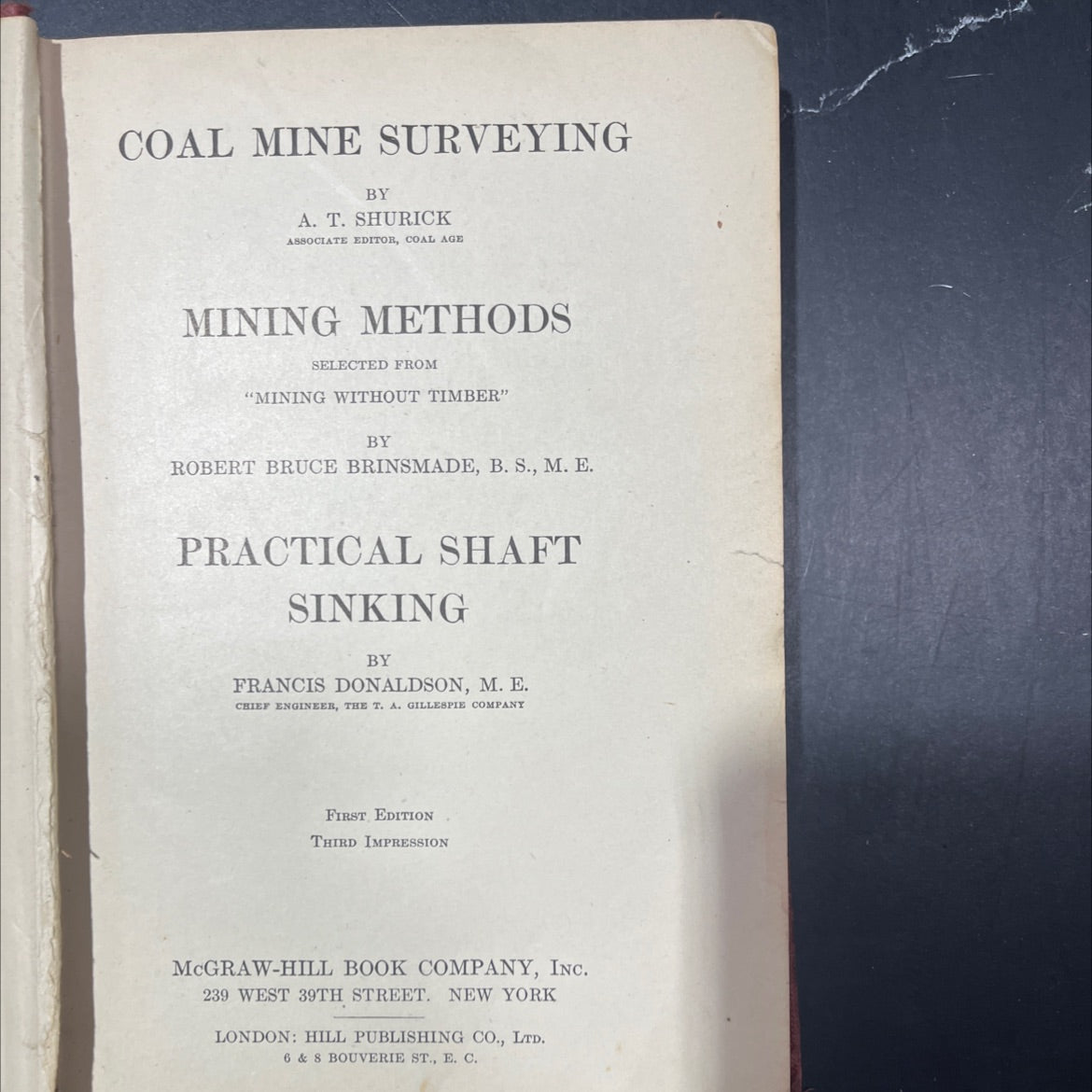 coal mine surveying book, by a. t. shurick, 1914 Hardcover image 2