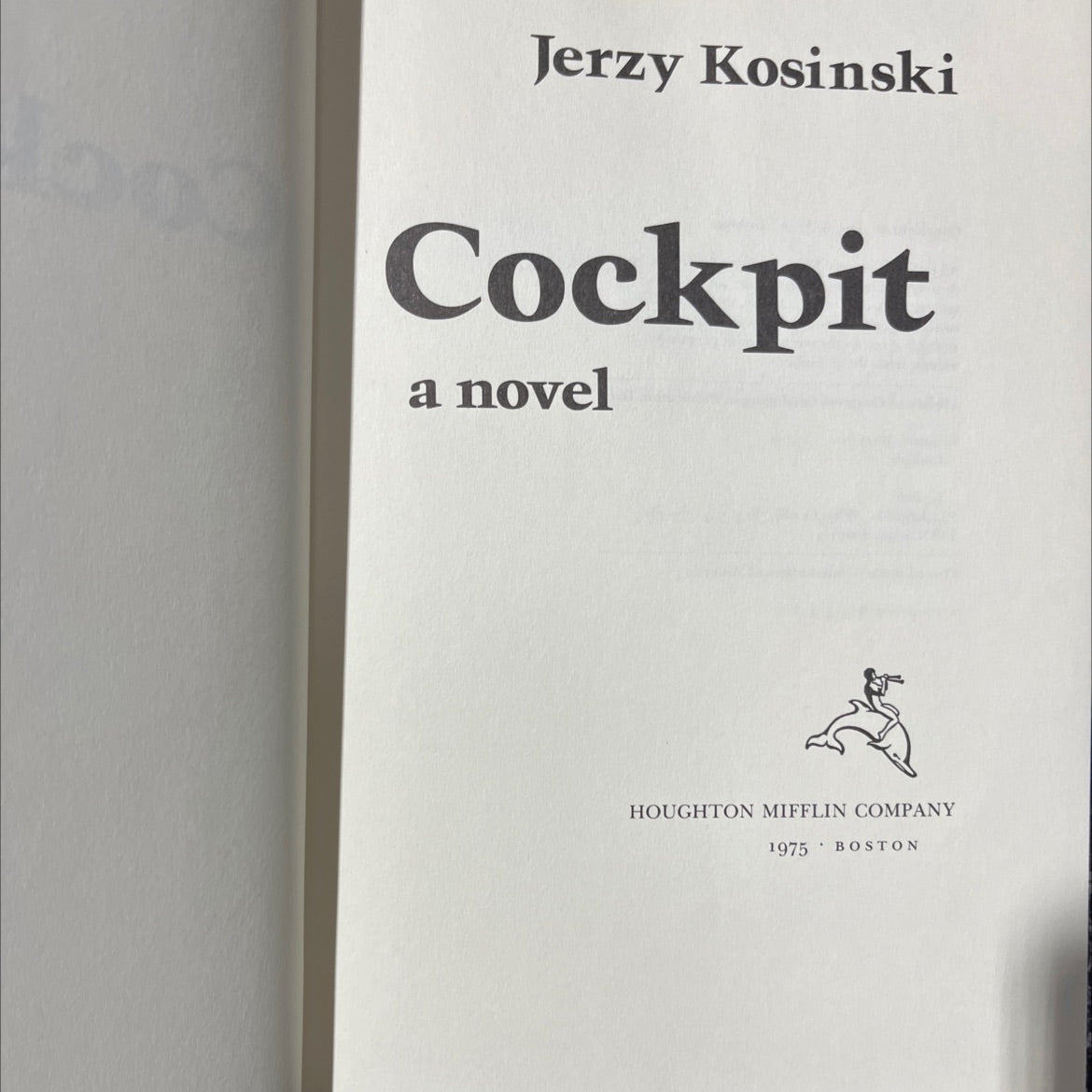 cockpit book, by jerzy kosinski, 1975 Hardcover image 2