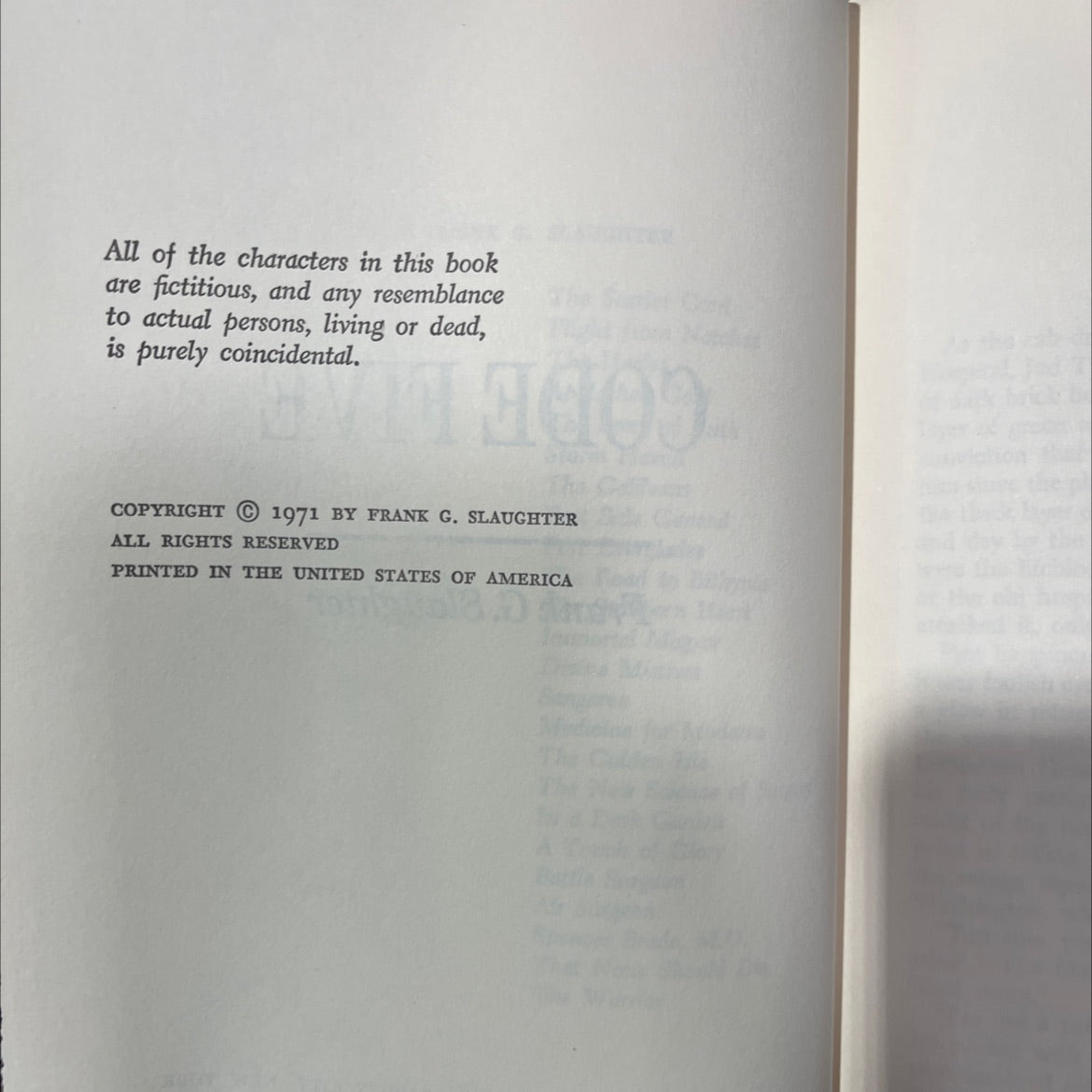 code five book, by frank g. slaughter, 1971 Hardcover image 3