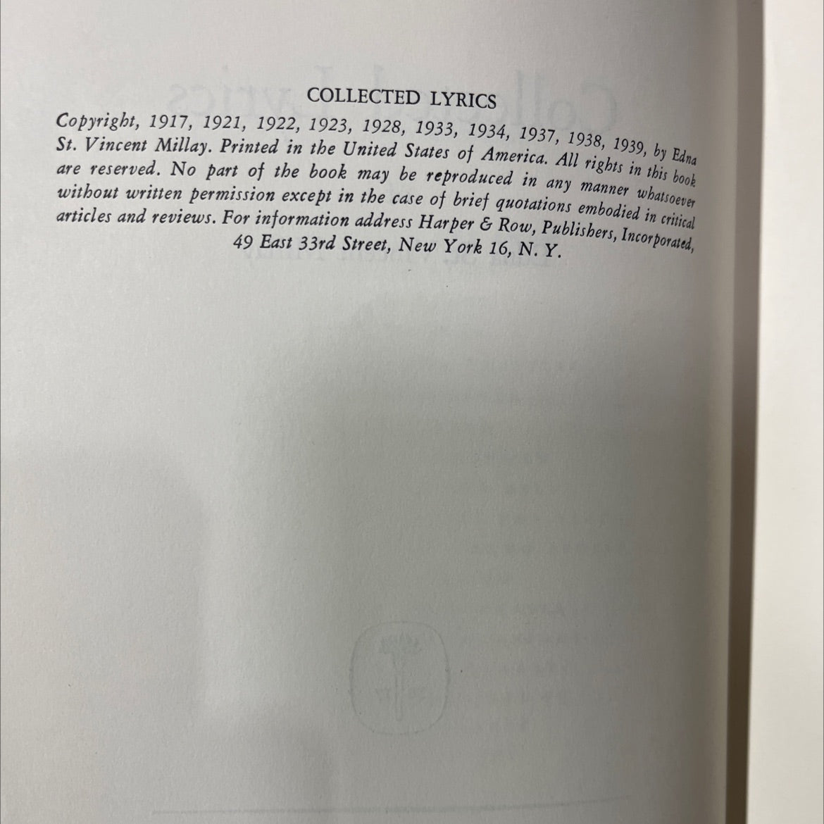 collected lyrics of edna st. vincent millay book, by Edna St. Vincent Millay, 1939 Hardcover image 3