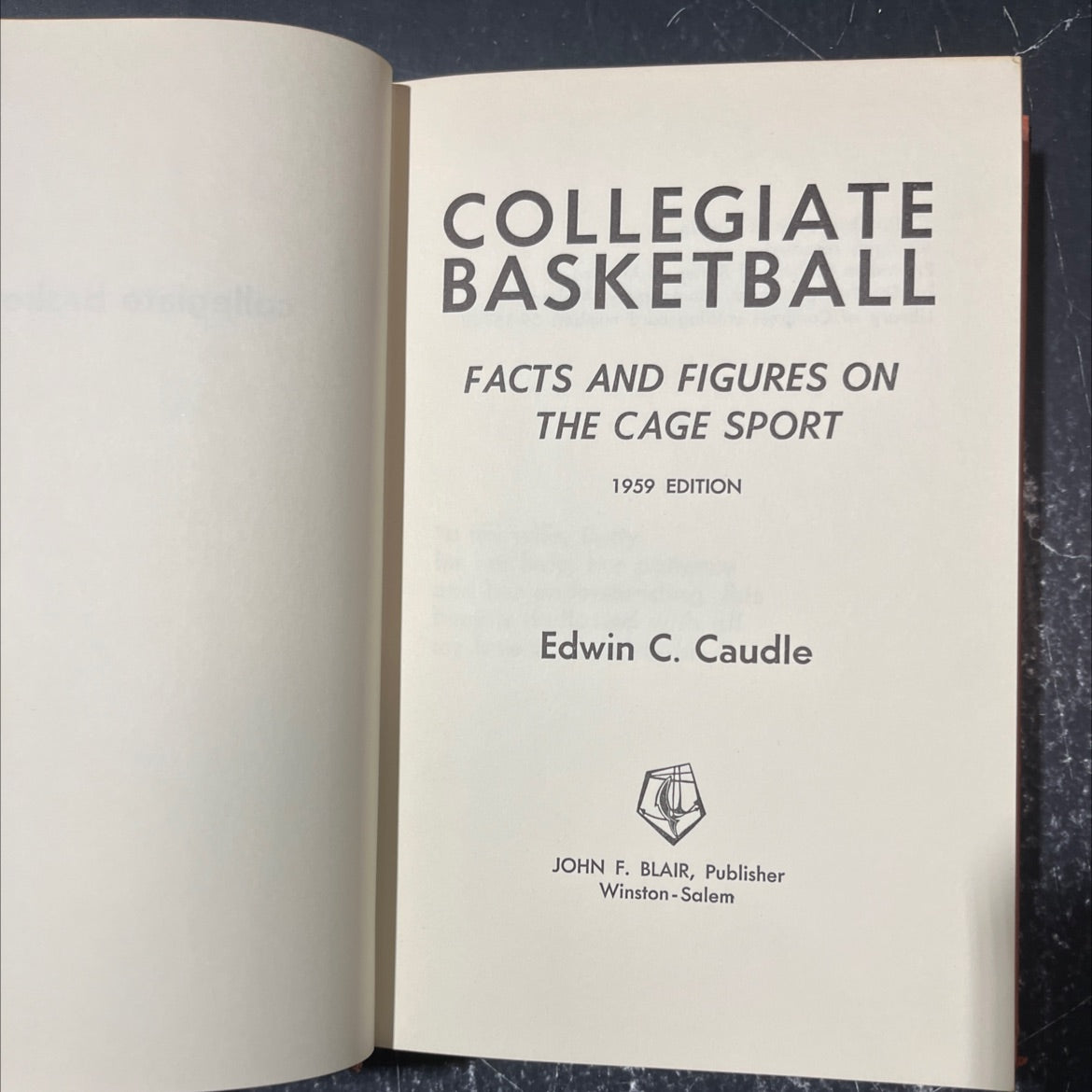 collegiate basketball facts and figures on the cage sport book, by edwin c. caudle, 1960 Hardcover image 2