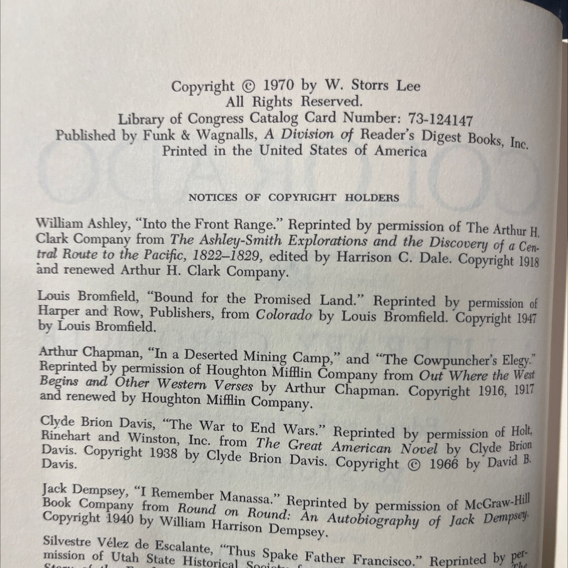 colorado a literary chronicle book, by w. storrs lee, 1970 Hardcover image 3