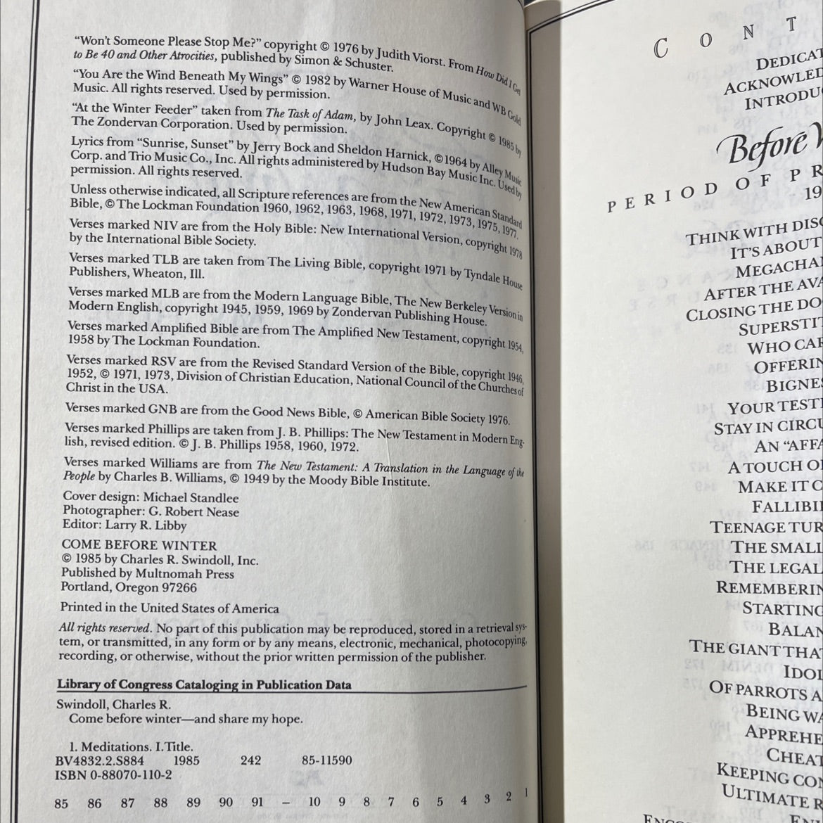 come before winter and share my hope book, by charles r. swindoll, 1985 Hardcover image 3