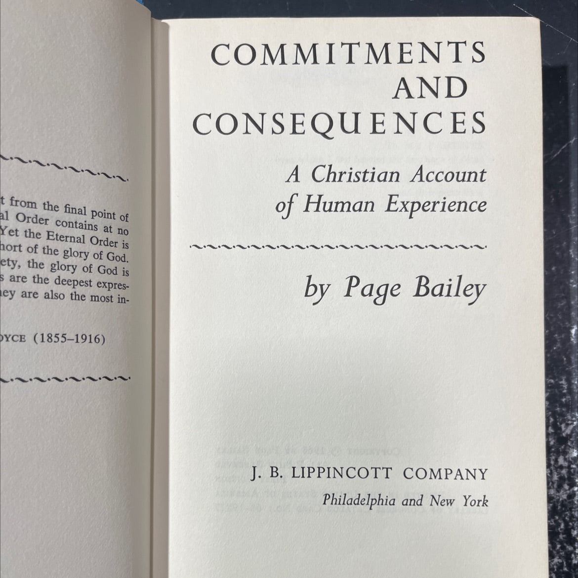 commitments and consequences a christian account of human experience book, by Page Bailey, 1968 Hardcover image 2
