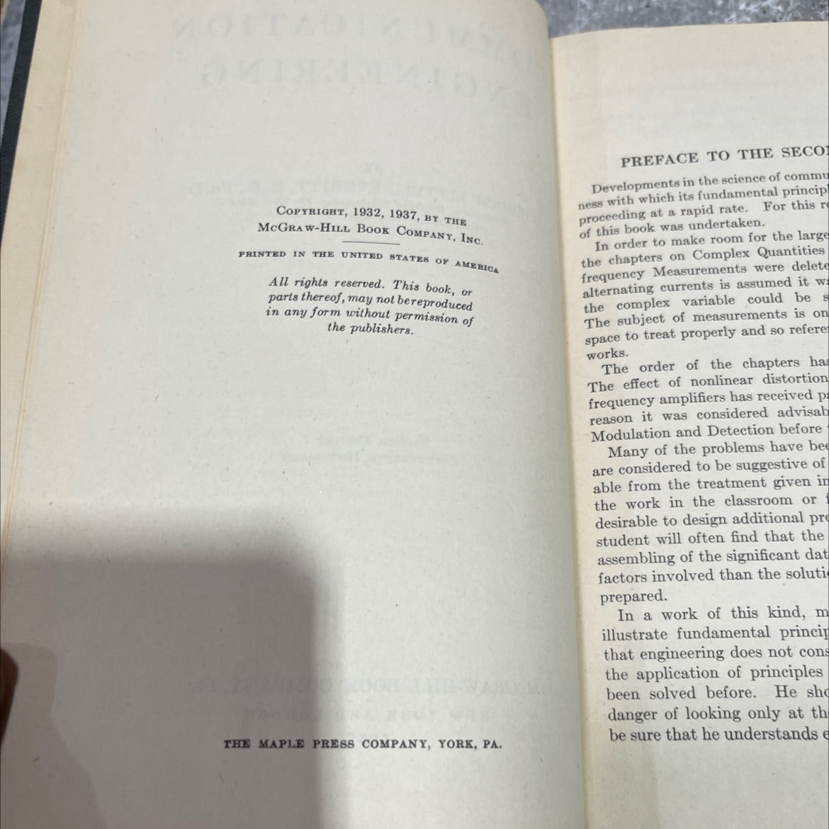 communication engineering book, by william littell everitt, 1937 Hardcover image 3