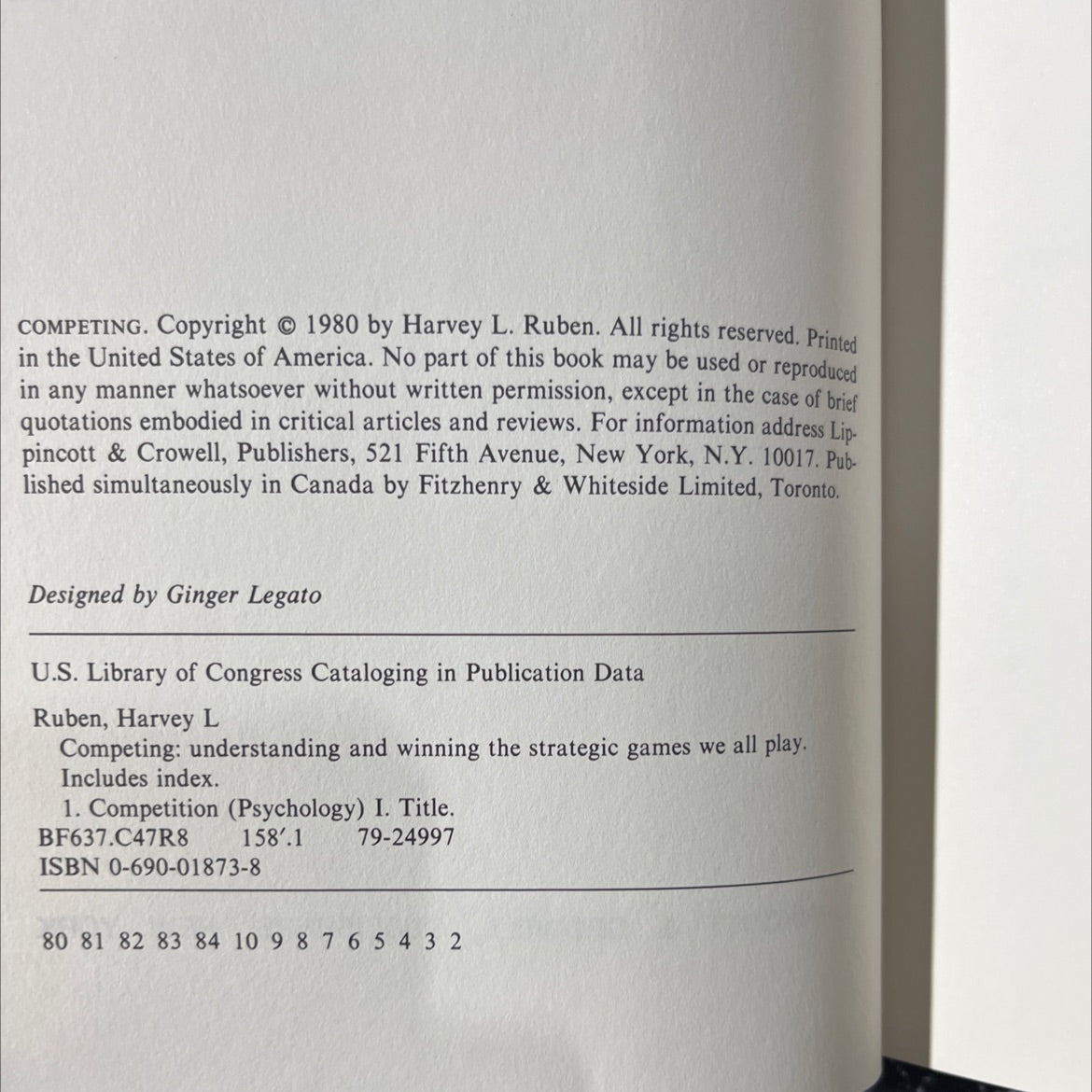 competing: understanding and winning the strategic games we all play book, by harvey l. ruben, 1980 Hardcover image 3