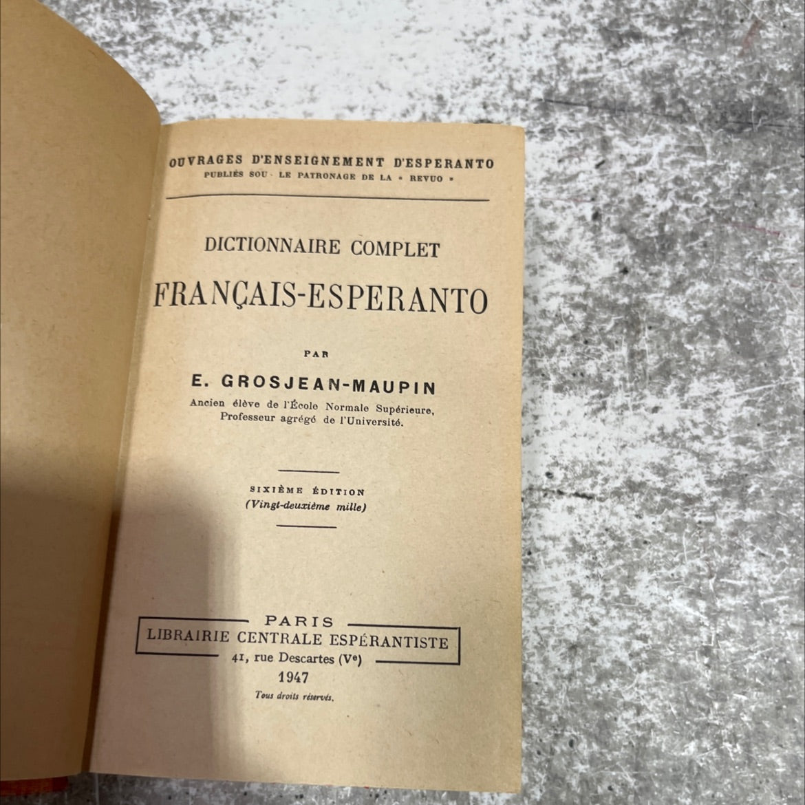 complete french-esperanto dictionary book, by e. grosjean-maupin, 1947 Hardcover image 2