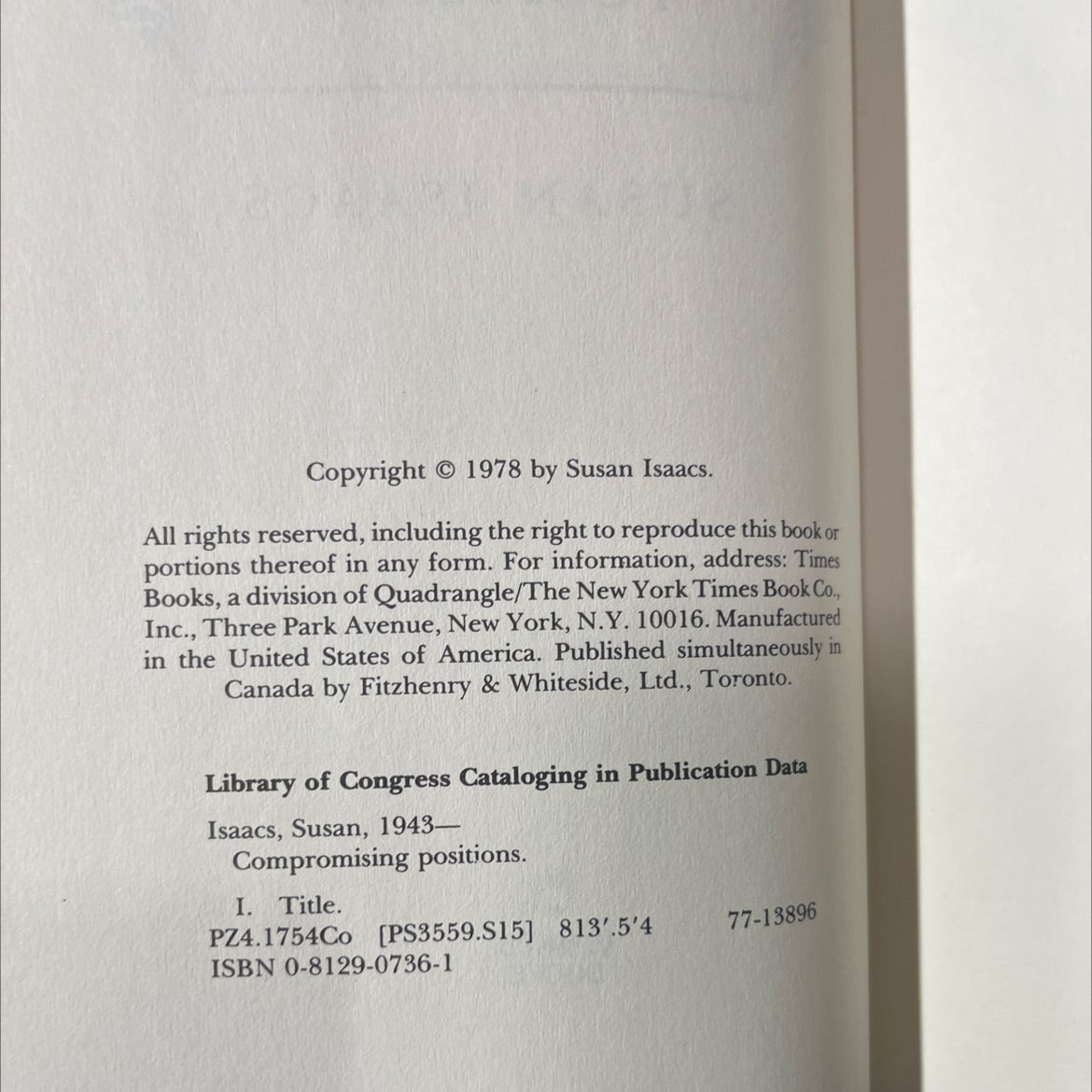 compromising positions book, by susan isaacs, 1978 Hardcover image 3