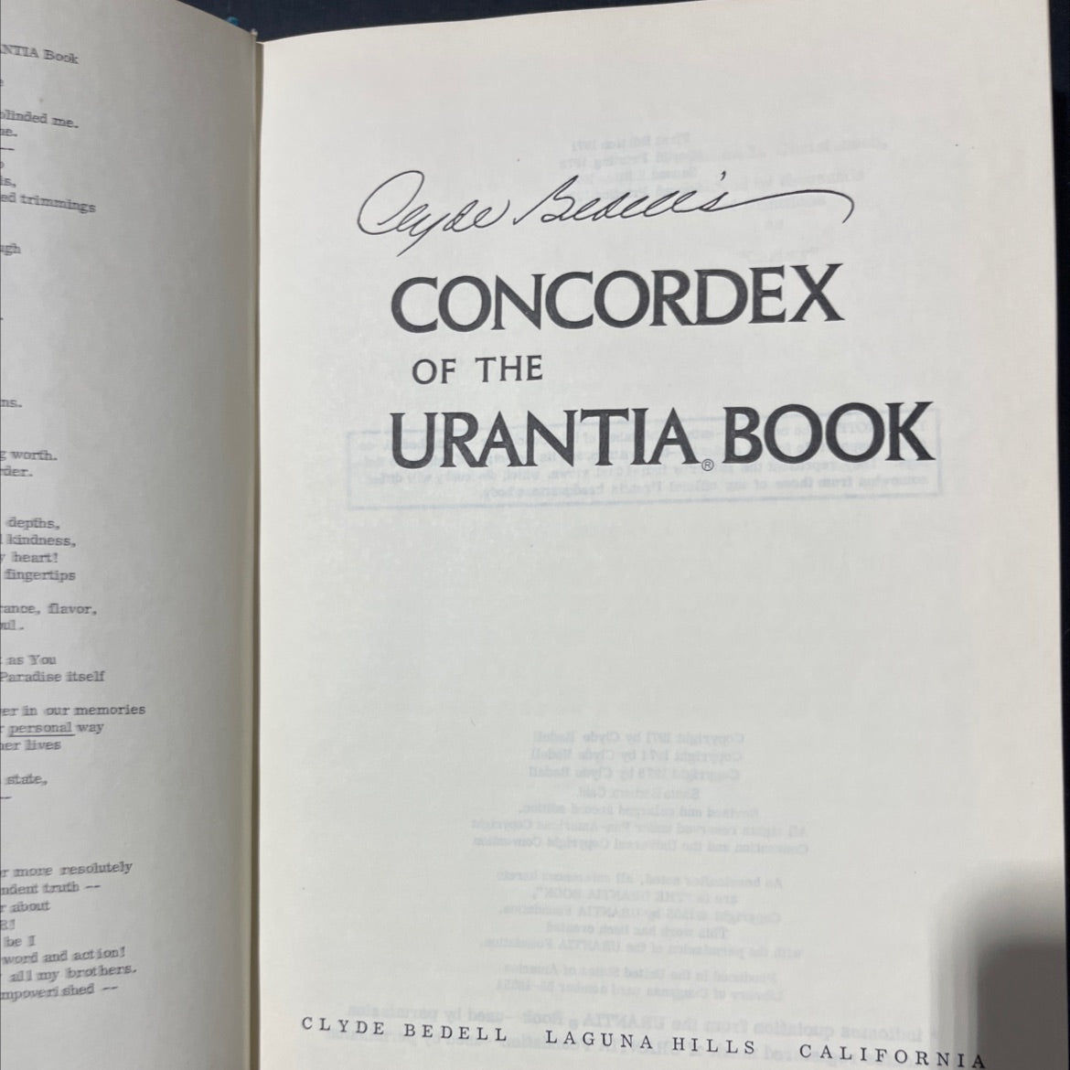 SIGNED concordex of the urantia book book, by clyde bedell, 1978 Hardcover, Vintage image 2