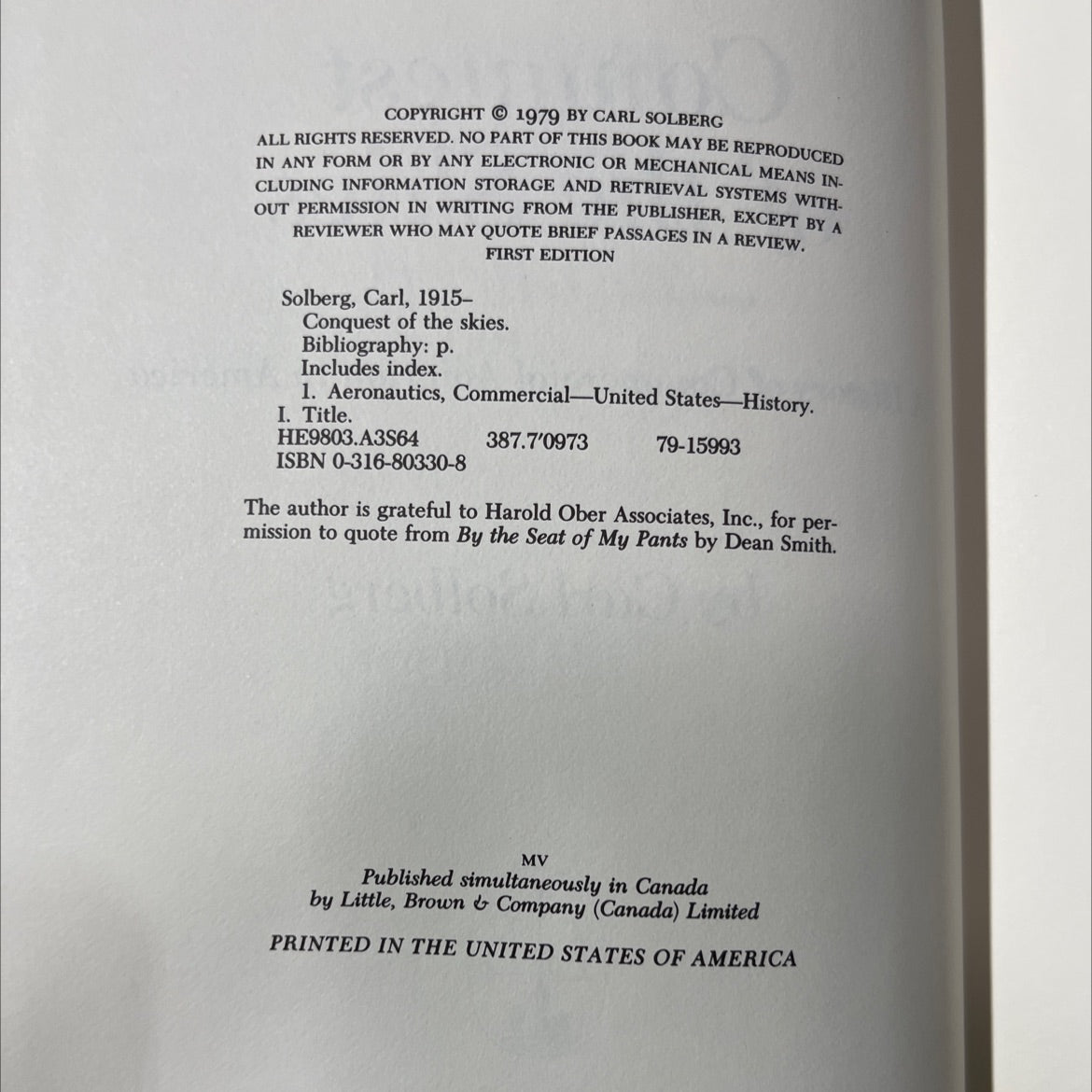 conquest of the skies book, by Carl Solberg, 1979 Hardcover image 3