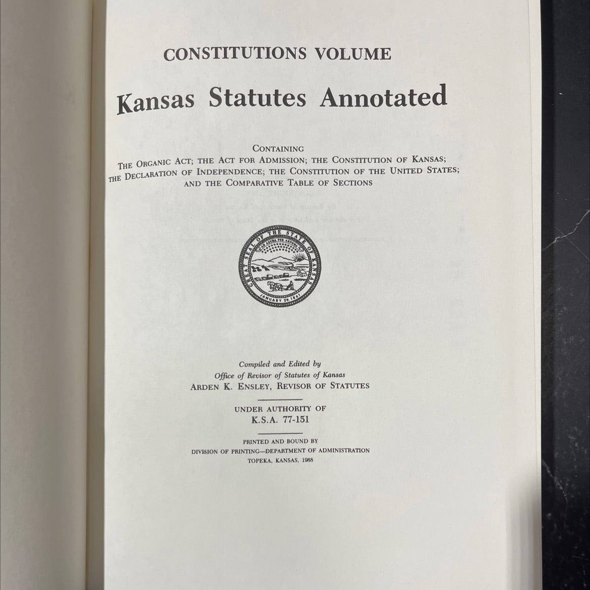 constitutions volume kansas statutes annotated containing the organic act the act for admission the constitution of image 2
