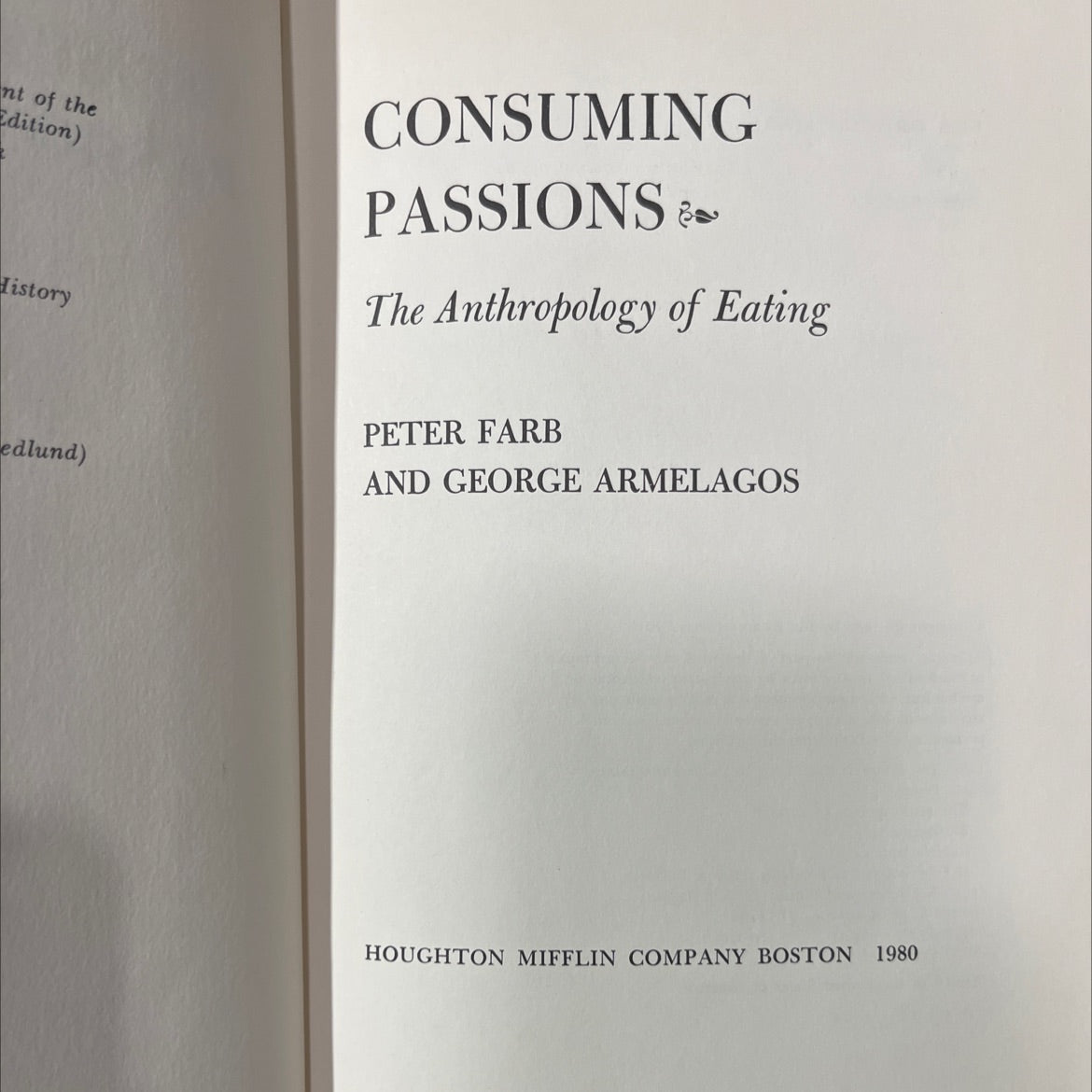 consuming passions the anthropology of eating book, by peter farb and george armelagos, 1980 Hardcover image 2