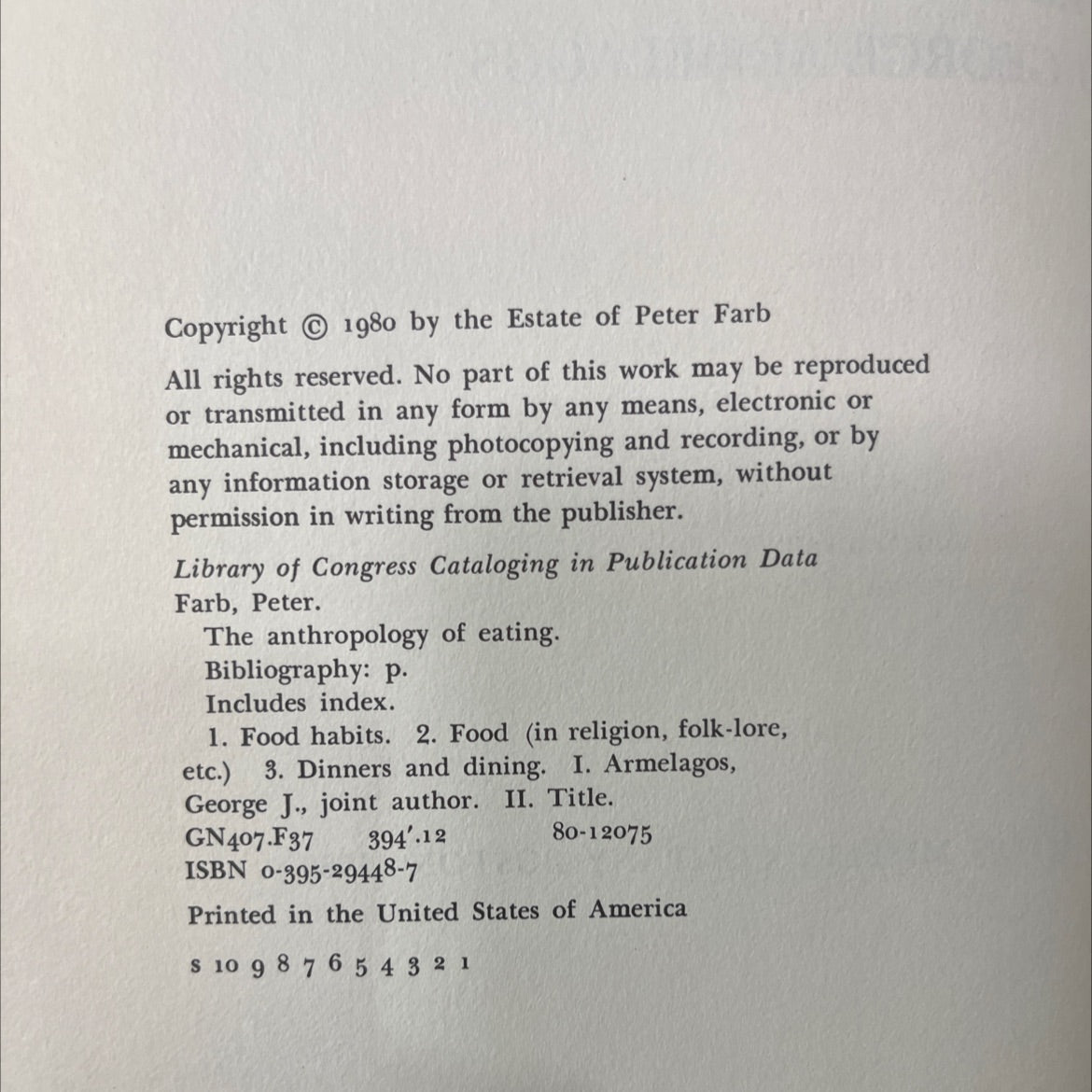 consuming passions the anthropology of eating book, by peter farb and george armelagos, 1980 Hardcover image 3