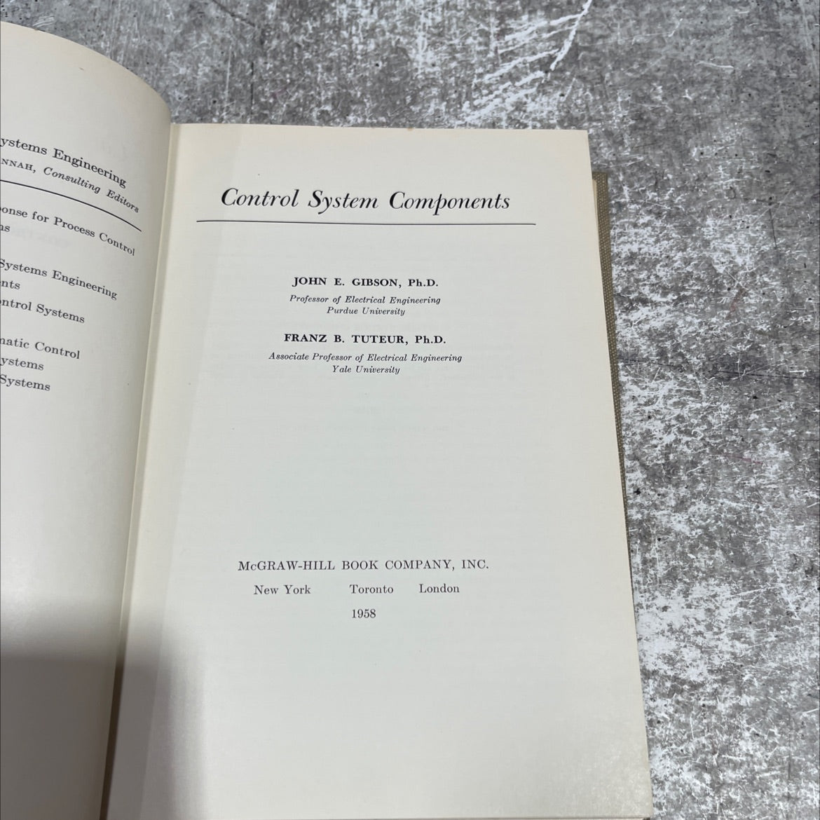 control system components book, by john e. gibson, ph.d. and franz b. tuteur, ph.d., 1958 Hardcover image 2