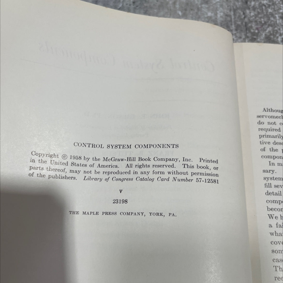 control system components book, by john e. gibson, ph.d. and franz b. tuteur, ph.d., 1958 Hardcover image 3