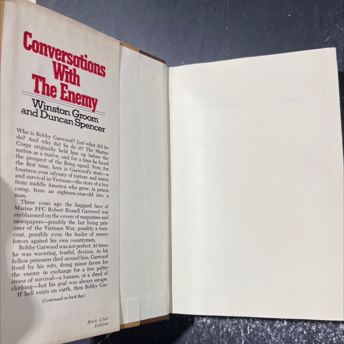 conversations with the enemy book, by Winston Groom and Duncan Spencer, 1983 Hardcover image 4