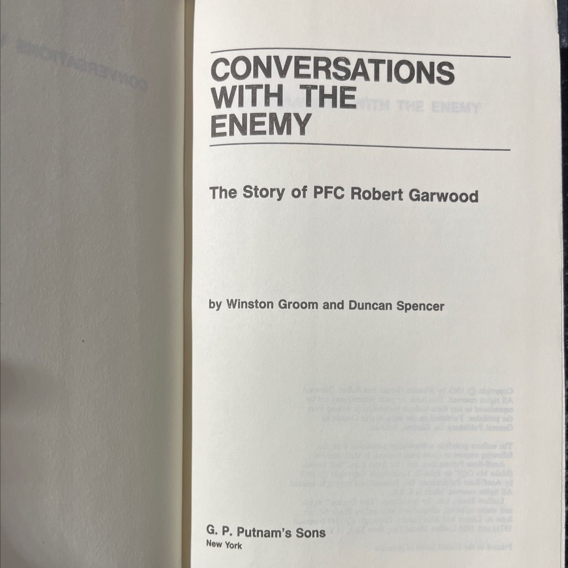 conversations with the enemy book, by Winston Groom and Duncan Spencer, 1983 Hardcover image 2