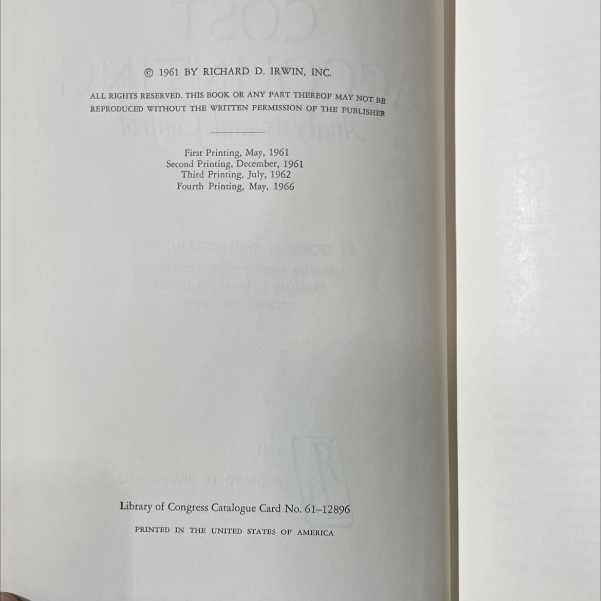 cost accounting analysis and control book, by gordon shillinglaw, 1966 Hardcover image 3