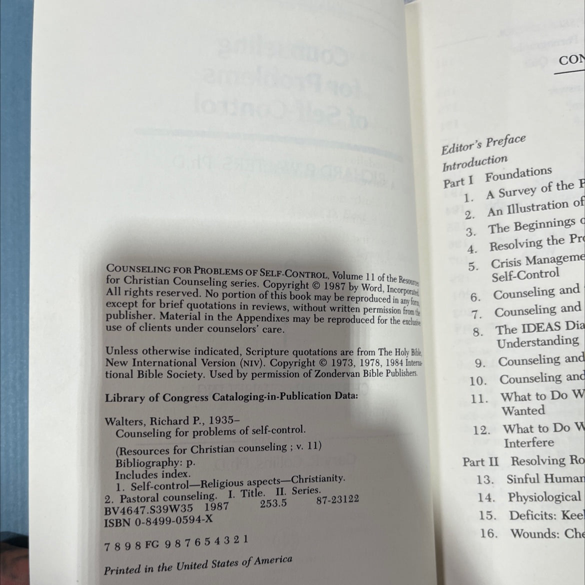 counseling for problems of self-control book, by richard p. walters, 1987 Hardcover image 3