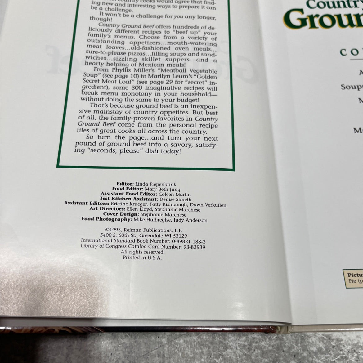 country ground beef book, by unknown, 1993 Hardcover image 3
