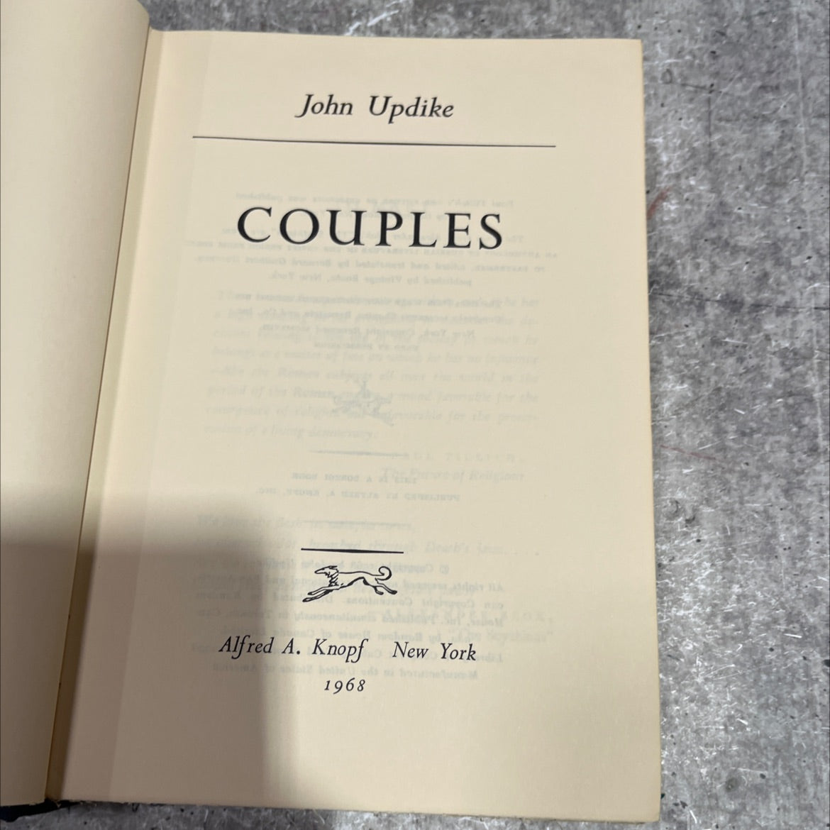 couples book, by john updike, 1968 Hardcover image 2