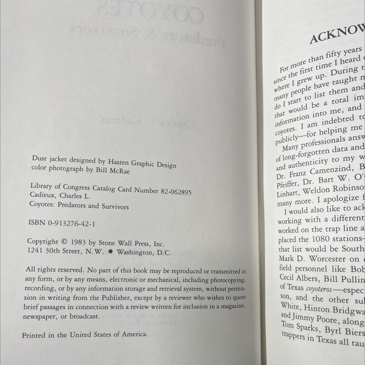 coyotes: predators and survivors book, by Charles L. Cadieux, 1983 Hardcover image 3