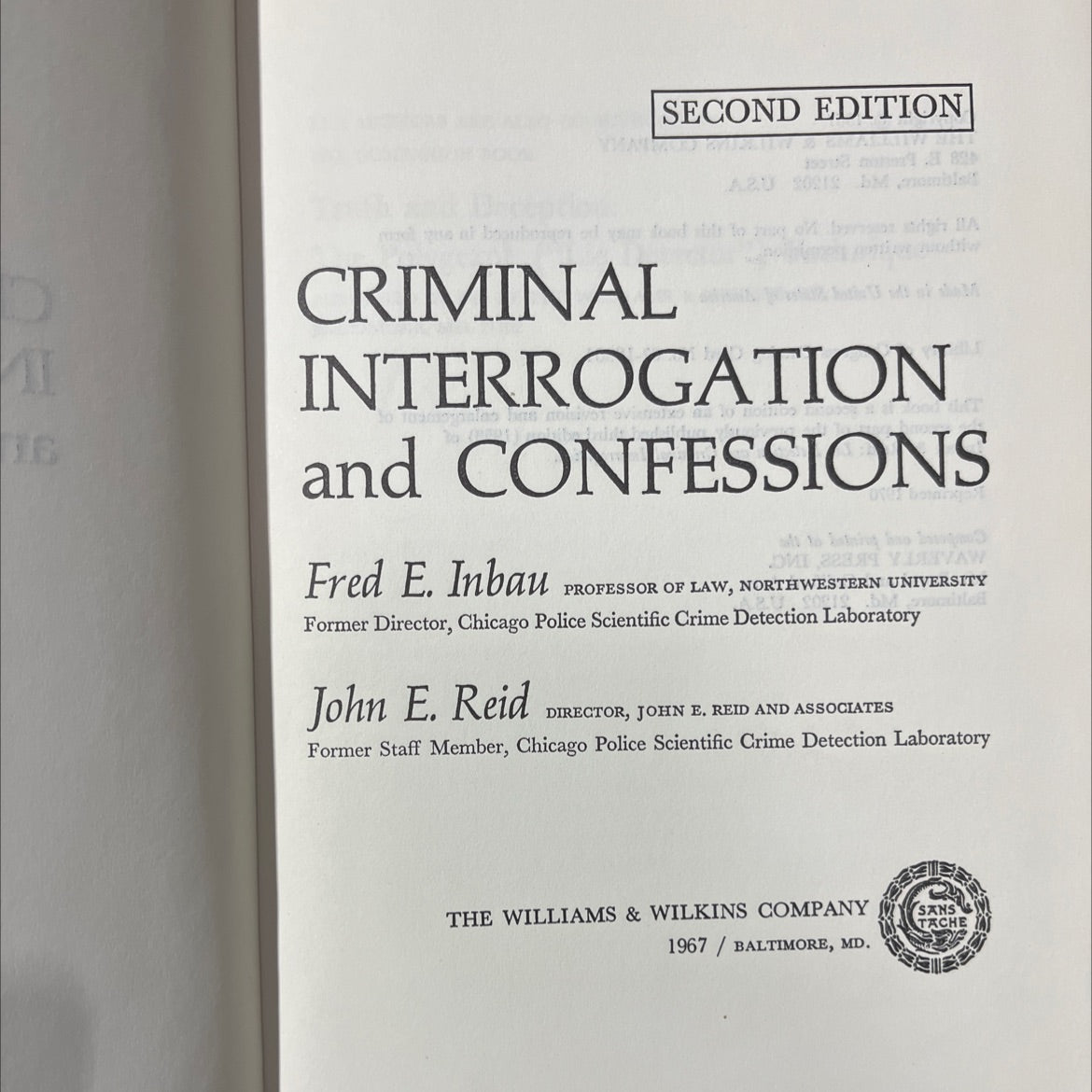 criminal interrogation and confessions book, by Fred E. Inbau, John E. Reid, 1970 Hardcover image 2