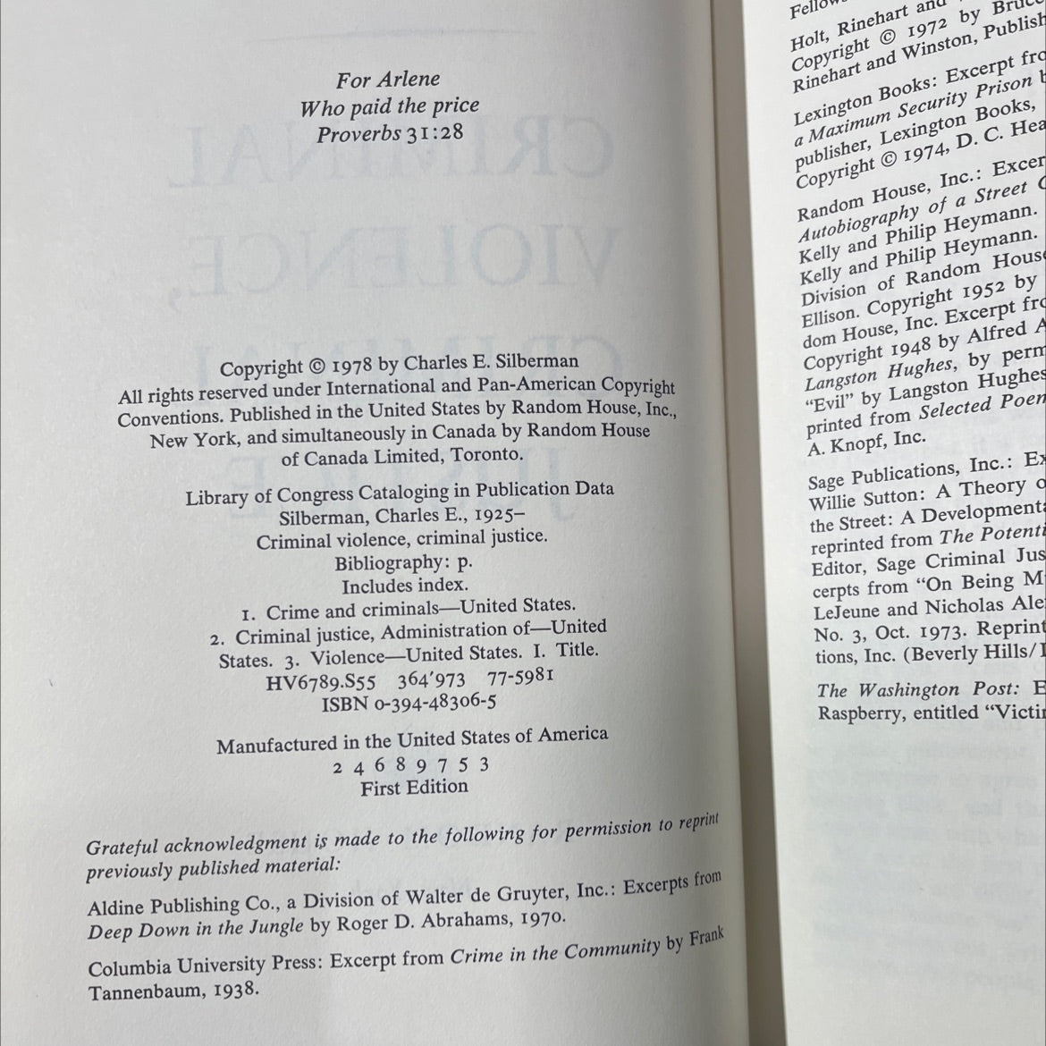 criminal violence, criminal justice book, by Charles E. Silberman, 1978 Hardcover image 3