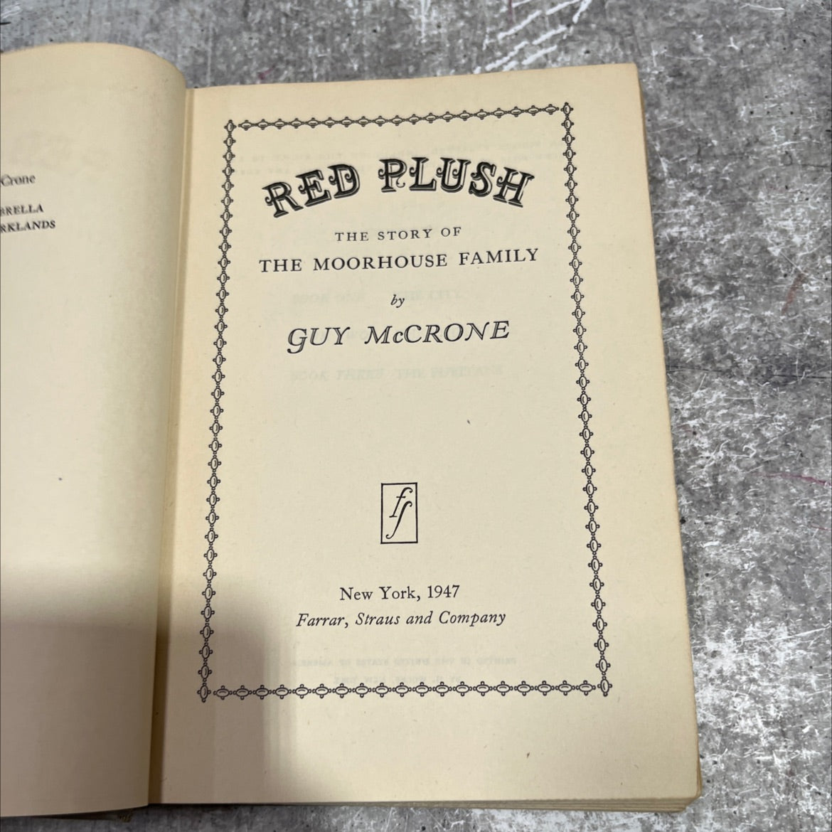 crone rellan rklands red plush the story of the moorhouse family book, by guy mccrone, 1947 Hardcover image 2